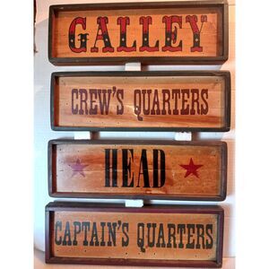 Set of 4 Vintage Wooden Nautical Wall Plaques or Door Signs by Stars & Stripes
